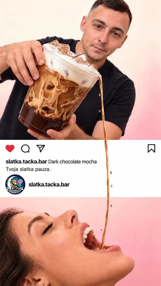 Kreativni prikaz mocha napitka koji teče kroz Instagram kadar